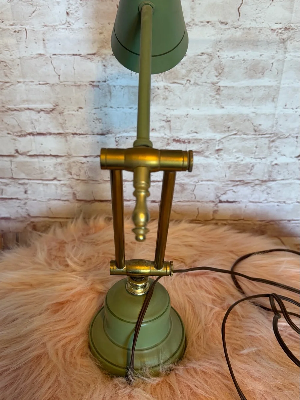 antique Adjustable MCM Green Metal & brass Desk Lamp